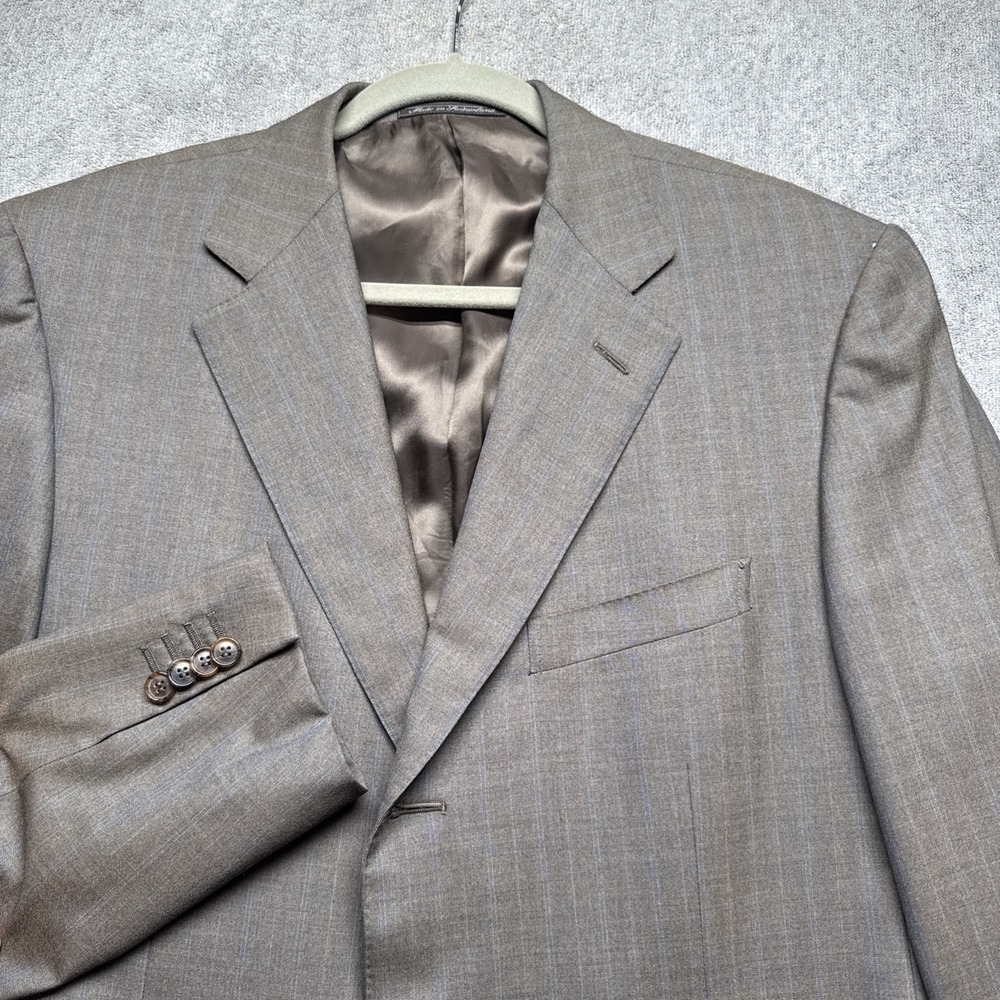 Ermenegildo Zegna Mens 44R Brown Blue Pinstripe Wool Blazer Jacket Italy
